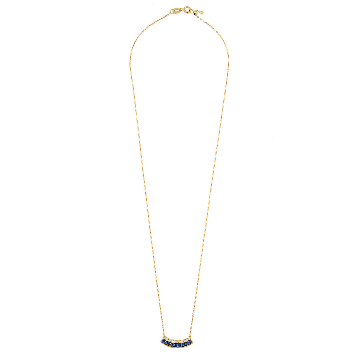Gold and diamond bar necklace. Bar necklace. Diamond Necklace. Diamond Bar. Necklace. Fine Jewellery. Golden Hall. Greece. Athens. Χρυσή μπαρέτα. Διαμαντένια μπαρέτα. Χρυσό κολιέ. Κολιέ με διαμάντια. Sapphire necklace. Diamond and sapphire bar necklace.