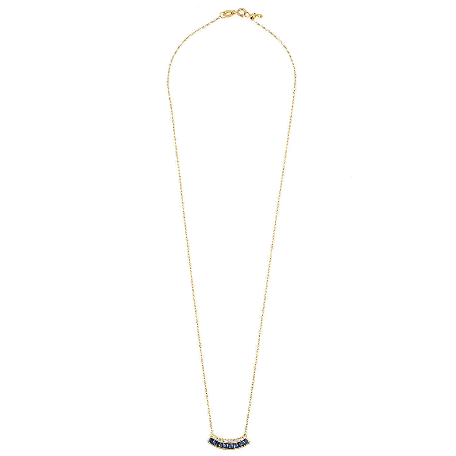 Gold and diamond bar necklace. Bar necklace. Diamond Necklace. Diamond Bar. Necklace. Fine Jewellery. Golden Hall. Greece. Athens. Χρυσή μπαρέτα. Διαμαντένια μπαρέτα. Χρυσό κολιέ. Κολιέ με διαμάντια. Sapphire necklace. Diamond and sapphire bar necklace.