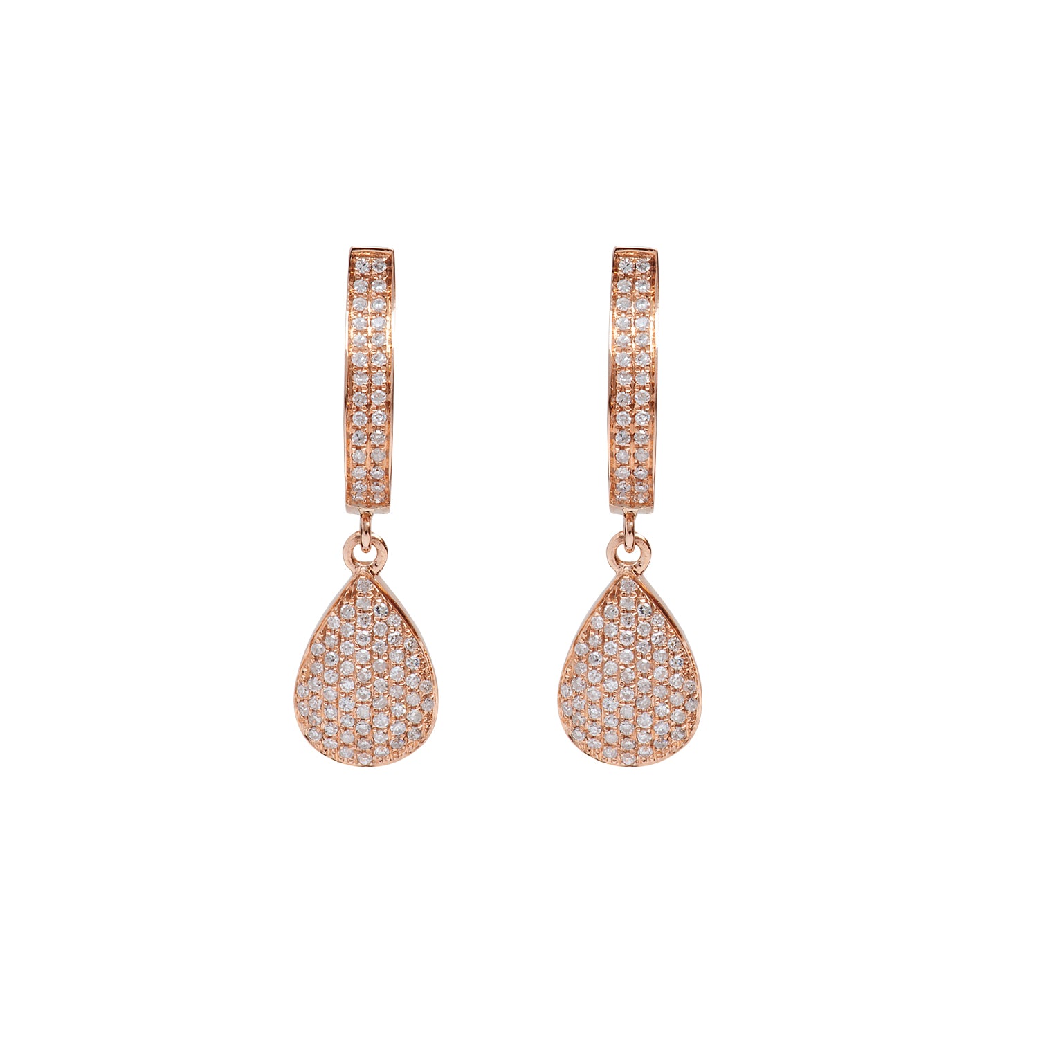 Diamond Hoops. Tear drop earring. Rose gold hoops. Hoop earrings.