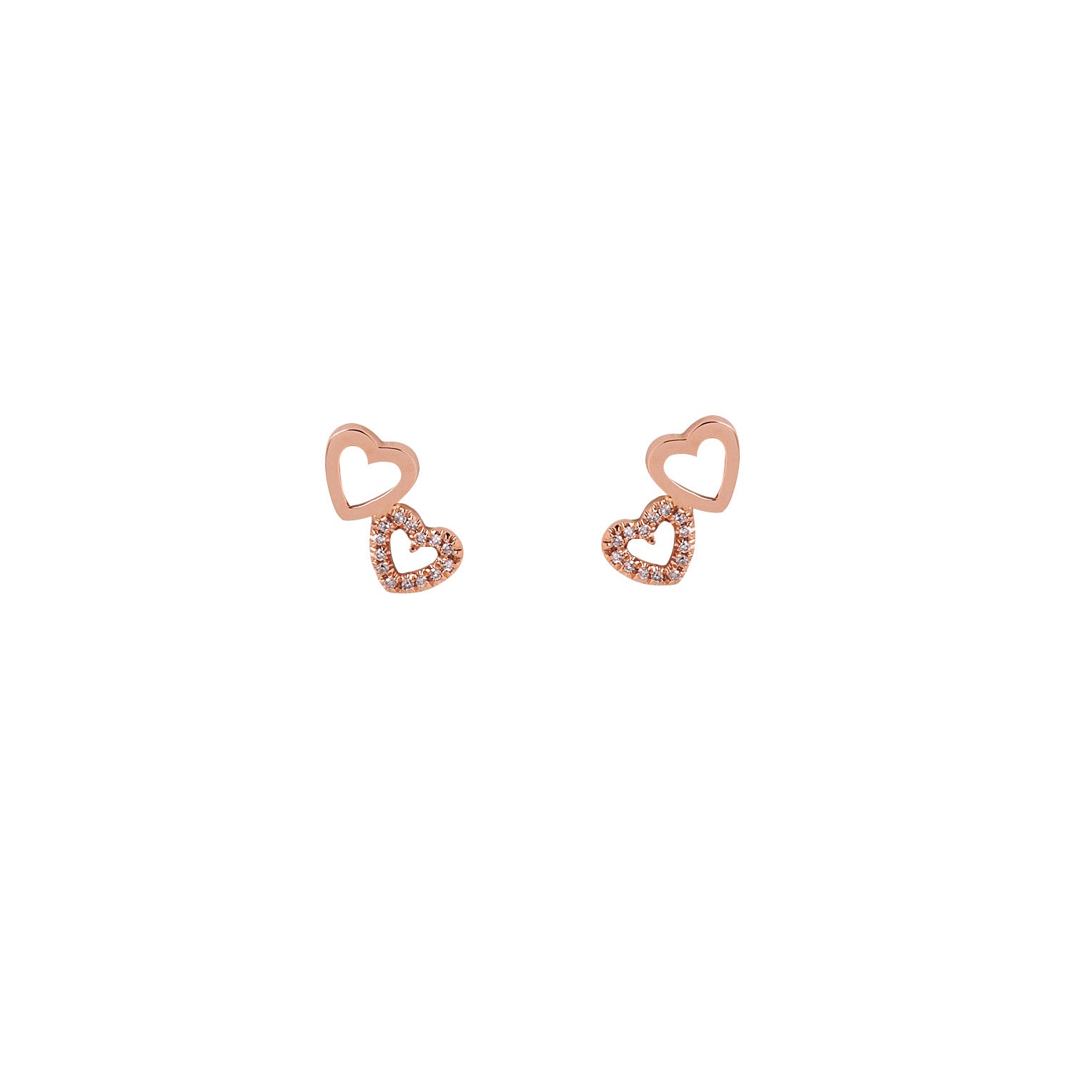 Diamond Heart earrings. Heart studs. Stud earrings. Rose Gold earrings. Σκουλαρίκι καρφοτό. Σκουλαρίκι καρδιές.