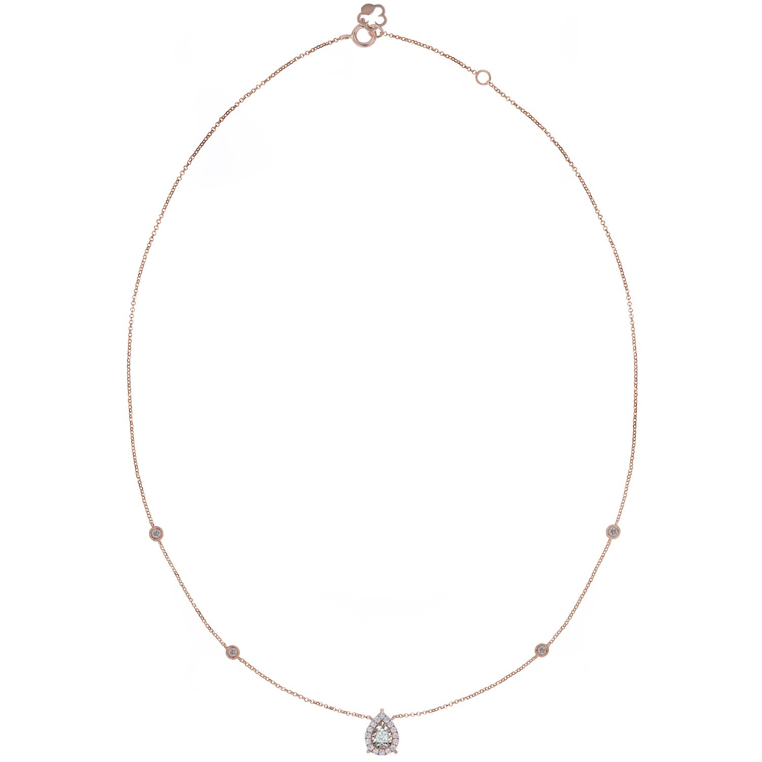 Diamond necklace. Pear shaped diamond necklace. Rose gold necklace