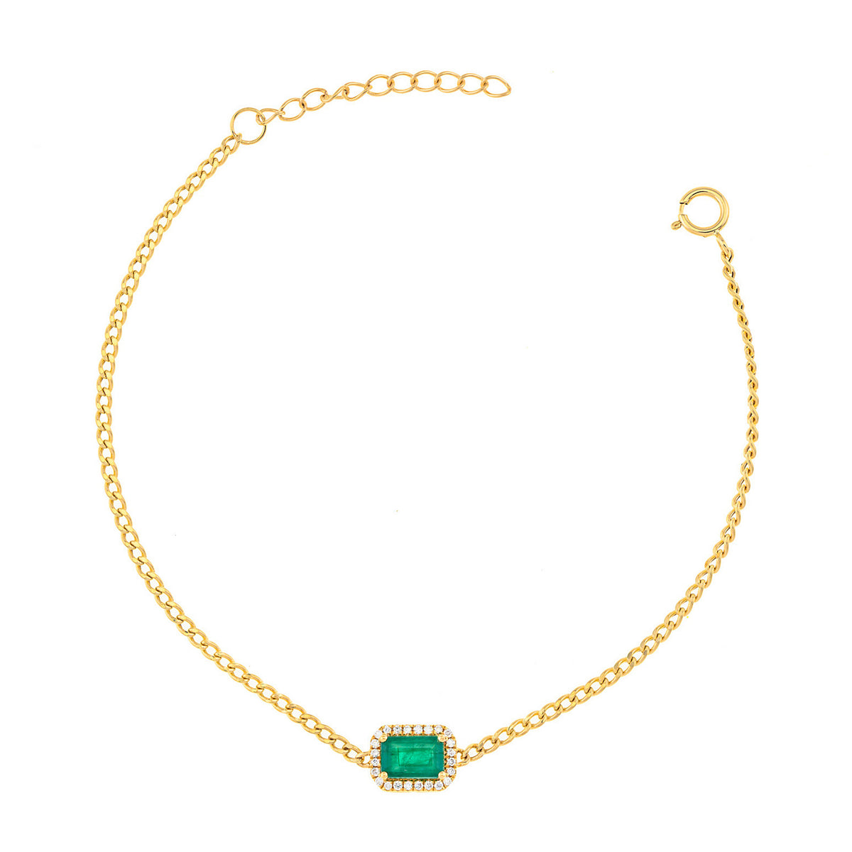 Gold and diamond chain bracelet. Emerald bracelet. Green emerald bracelet. Diamond and emerald bracelet. Anatol jewellery. Fine jewellery. Χρυσά κοσμήματα. Χρυσό βραχιόλι. Βραχιόλι με μπριγιάν. Βραχιόλι με σμαράγδι. Βραχιόλι με διαμάντια και σμαράγδια. 