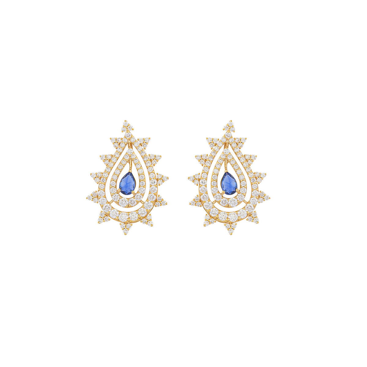 Sapphire Earring. Gold earring. Fine jewelry. Anatol. Golden Hall. Σκουλαρίκι χρυσό. Σκουλαρίκι  με ζαφείρια. Σκουλαρίκι τρυπητό. Σκουλαρίκι με ζαφείρι. Σκουλαρίκι με διαμάντια. Athens. Σκουλαρίκι με μπριγιάν. 