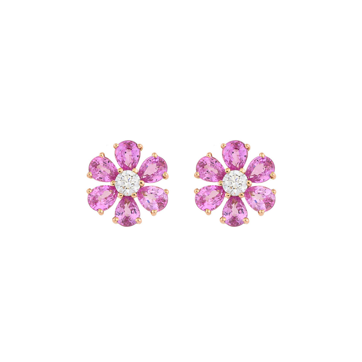 Sapphire Earring. Earrings. 18K gold earring. White Gold, yellow gold, rose gold. Perfect Gift. Earring gift. Fine jewelry. Anatol. Kifissia. Golden Hall. Pink sapphires. Flower earrings.