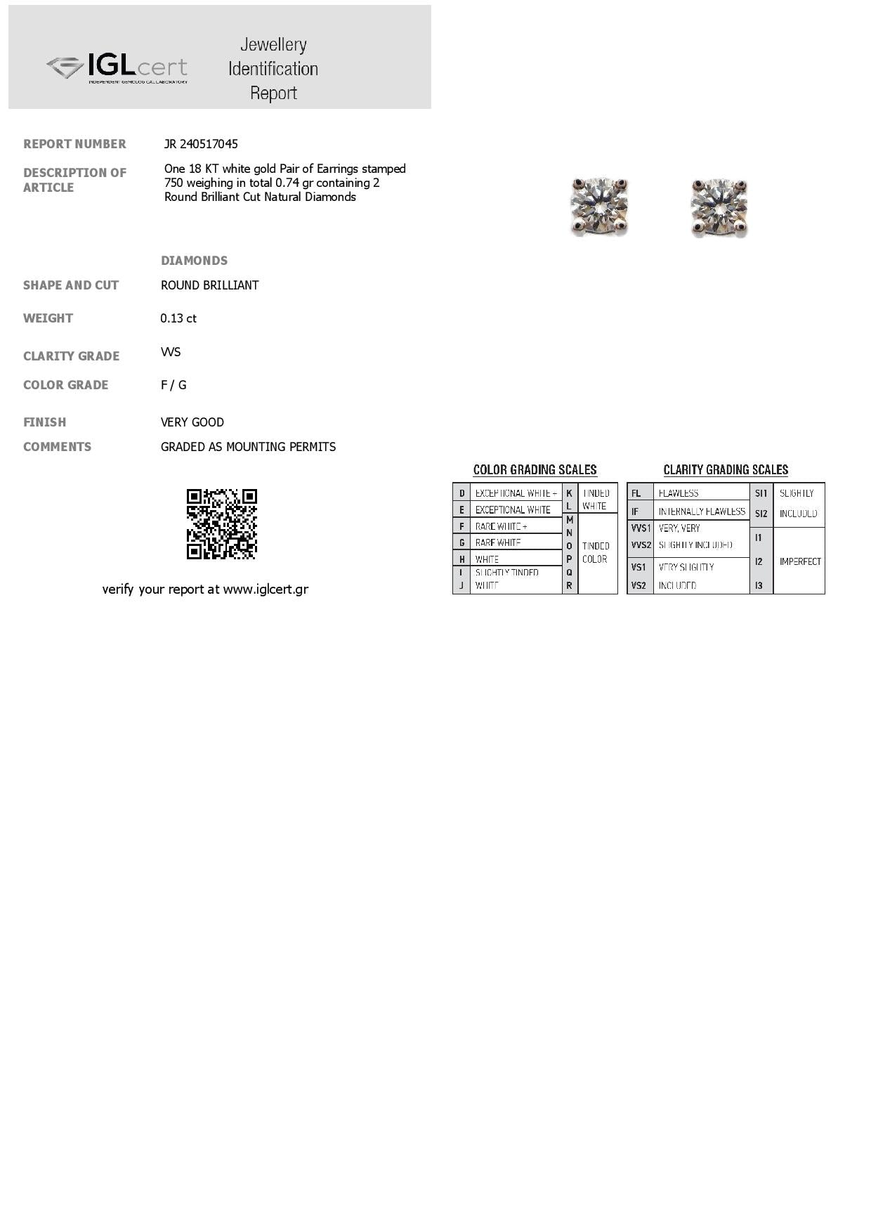 0,13CT, F/G, VVS2 Diamond Studs