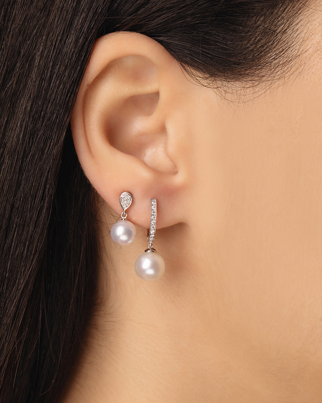 Pearl, Diamond Hoop Earring