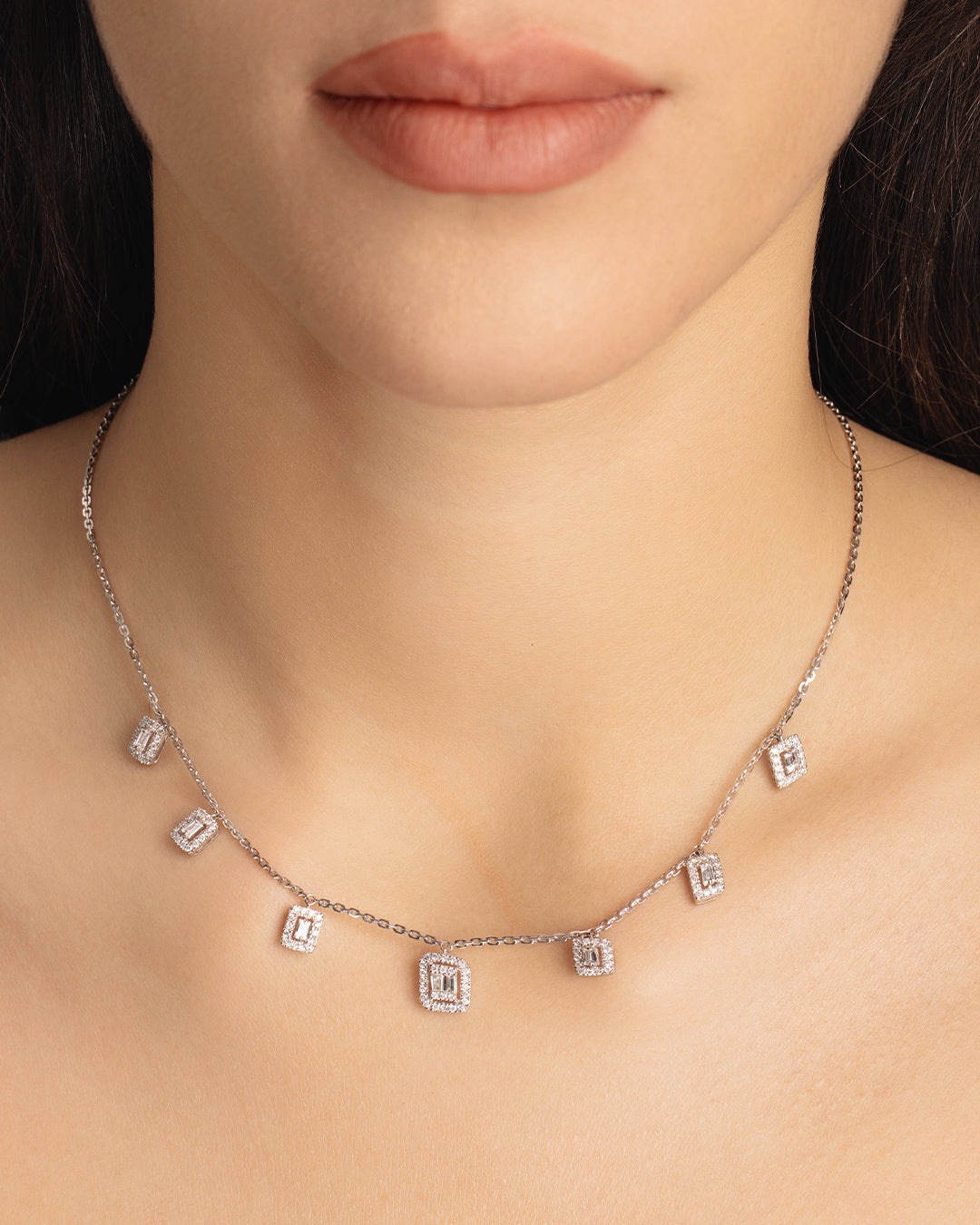 Diamond Rectangle Drops Necklace