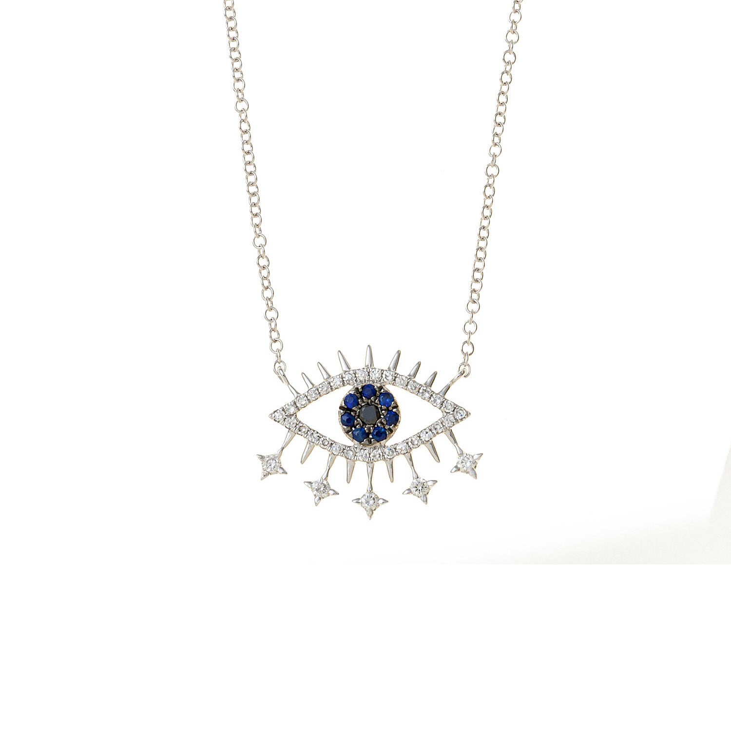 Evil Eye Necklace. Diamond Necklace. Blue Sapphires. Tear drop necklace. 18K Gold. Rose Gold, White Gold, Yellow Gold. Fine Jewelry. Gift. Κολιέ μάτι. Κολιέ για δώρο μάτι. Χρυσό κολιέ. Κολιέ με διαμάντια. Κολιέ με ζαφείρια. Μάτι φυλαχτό. Μάτι με διαμάντια. Στρογγυλό μάτι κολιέ.