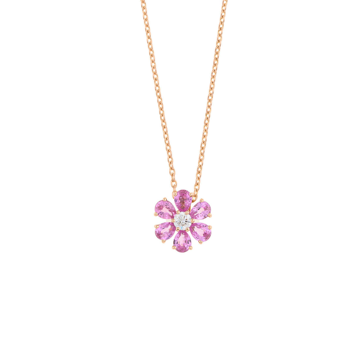 Flower necklace. Pink sapphire necklace. Evan Anatol. Anatol jewellery. Golden Hall. Athens. Greek jewellery. Diamond Necklace. Fine Jewellery.