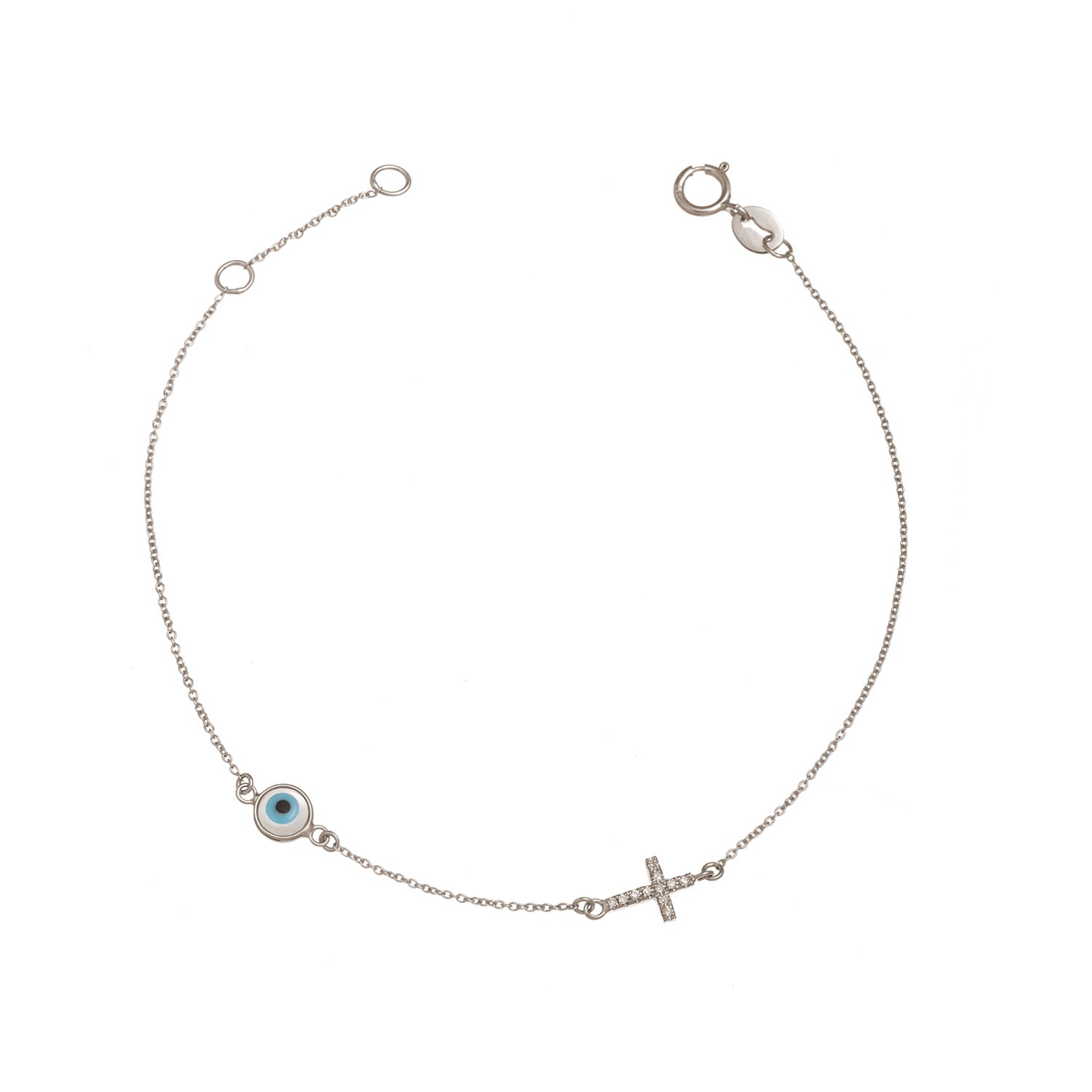 Diamond Cross and Evil Eye Bracelet