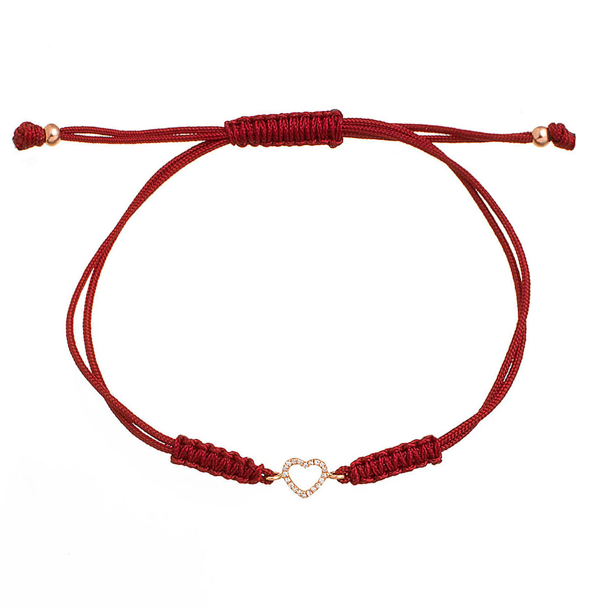 Diamond heart bracelet. Cord bracelet.