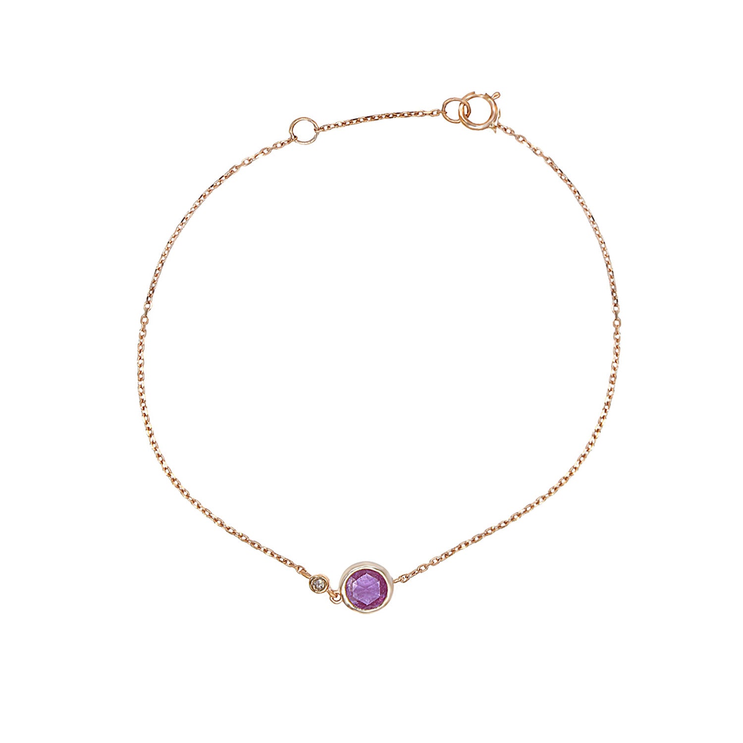 Gold, diamond and pink sapphire chain bracelet.