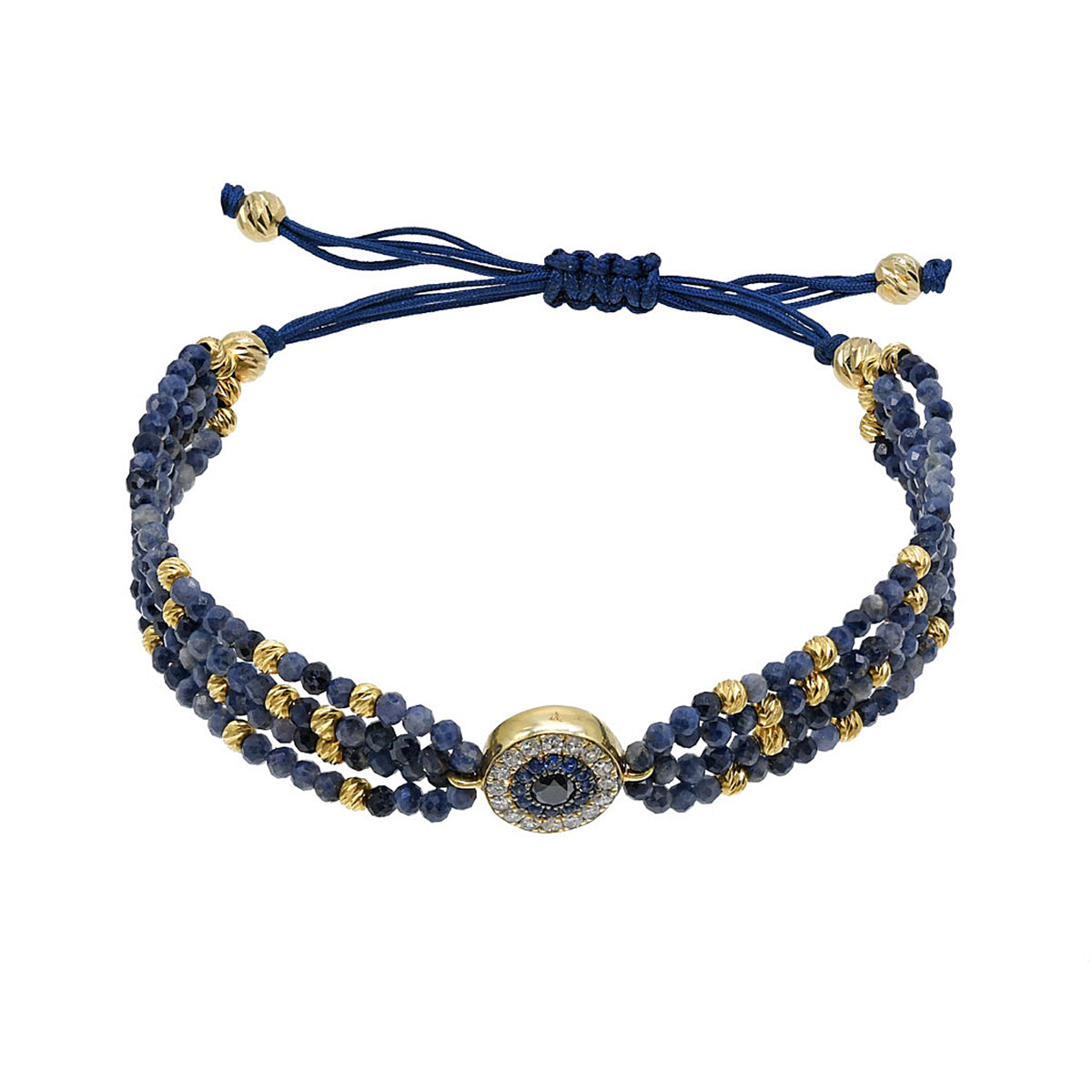 Gold Evil Eye bracelet with sapphire beads 