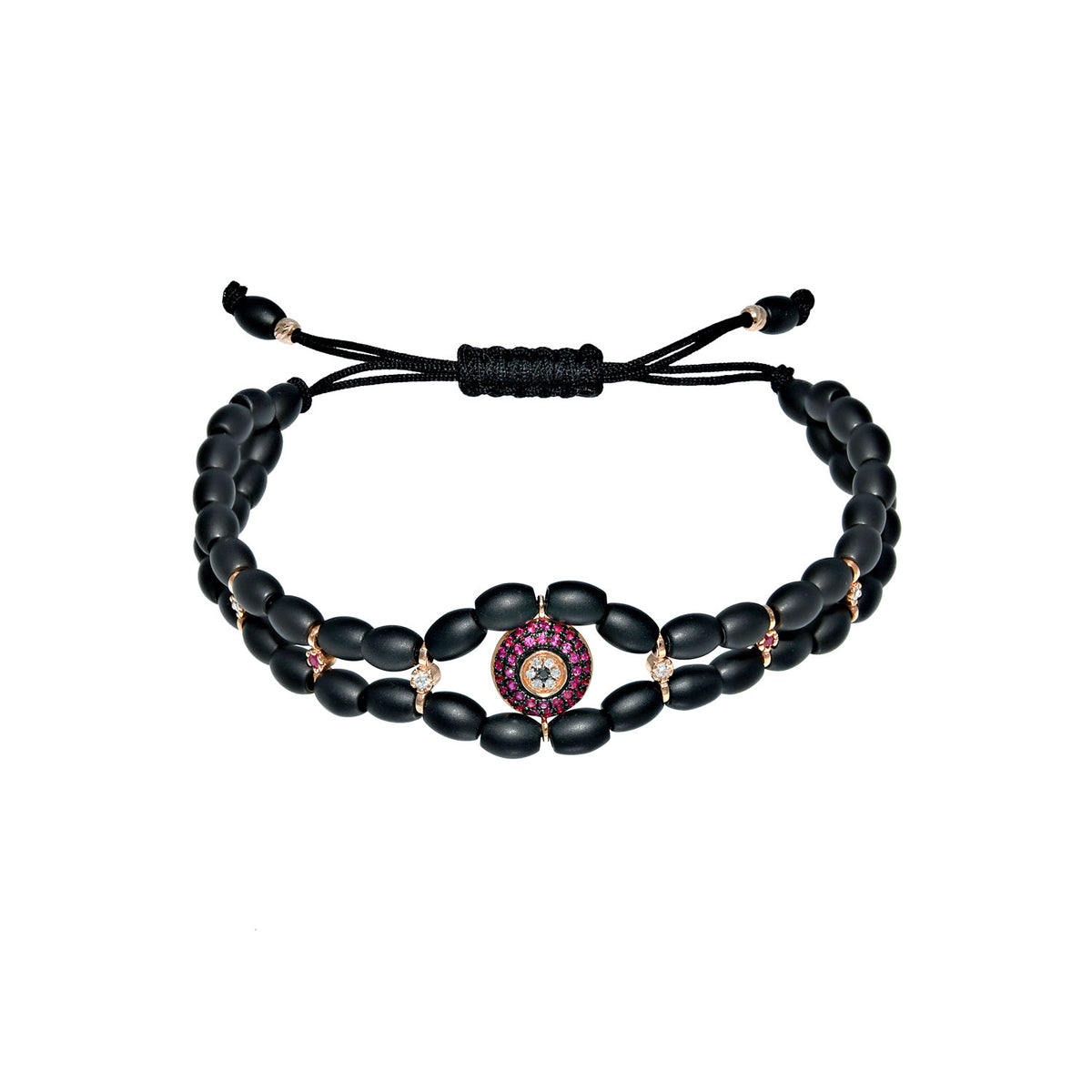 Ceramic double helix ruby evil eye bracelet 