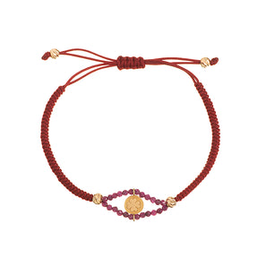 Four leaf clover bracelet. Gold Bracelet. Ruby bracelet