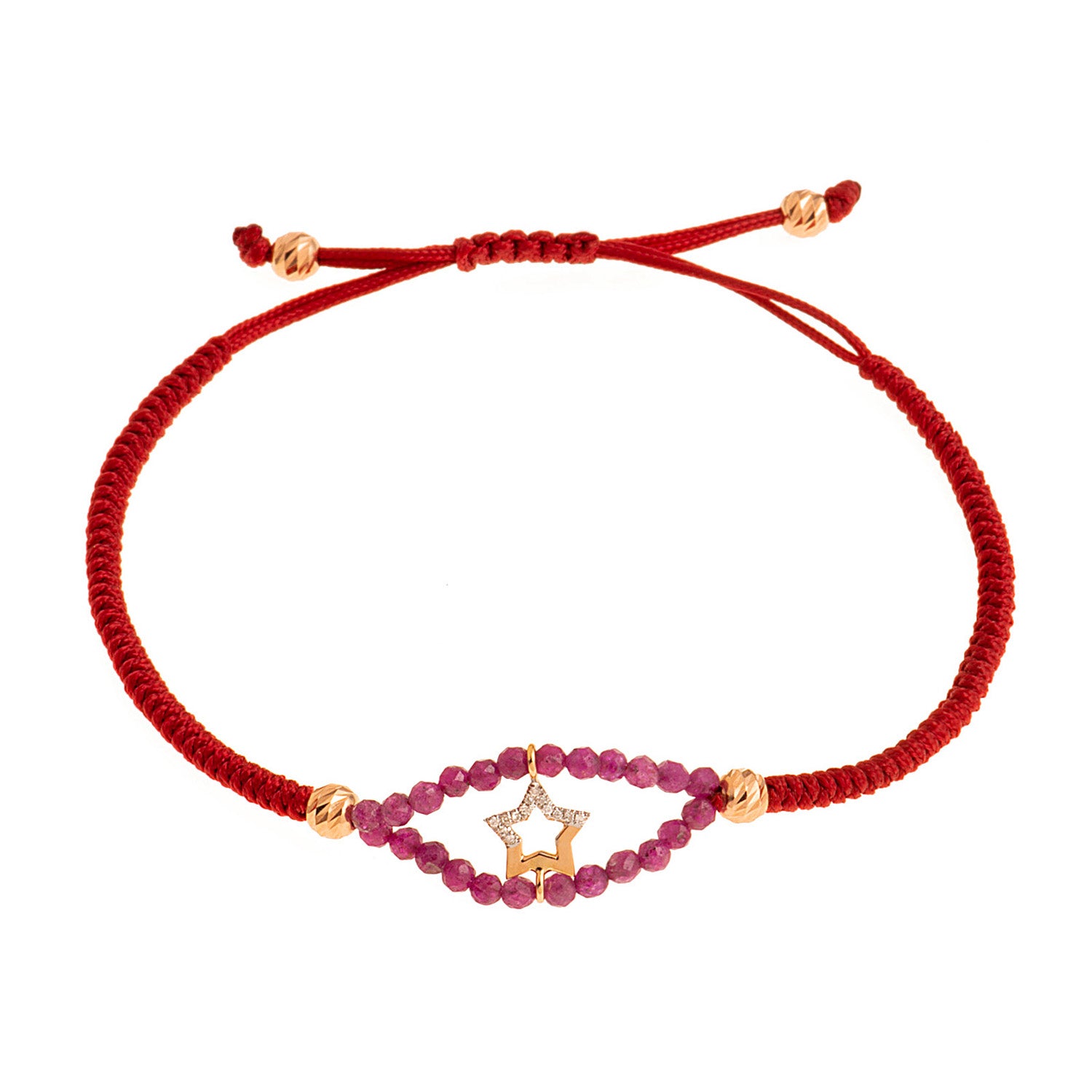 Diamond star bracelet. Cord Bracelet. Ruby bead bracelet