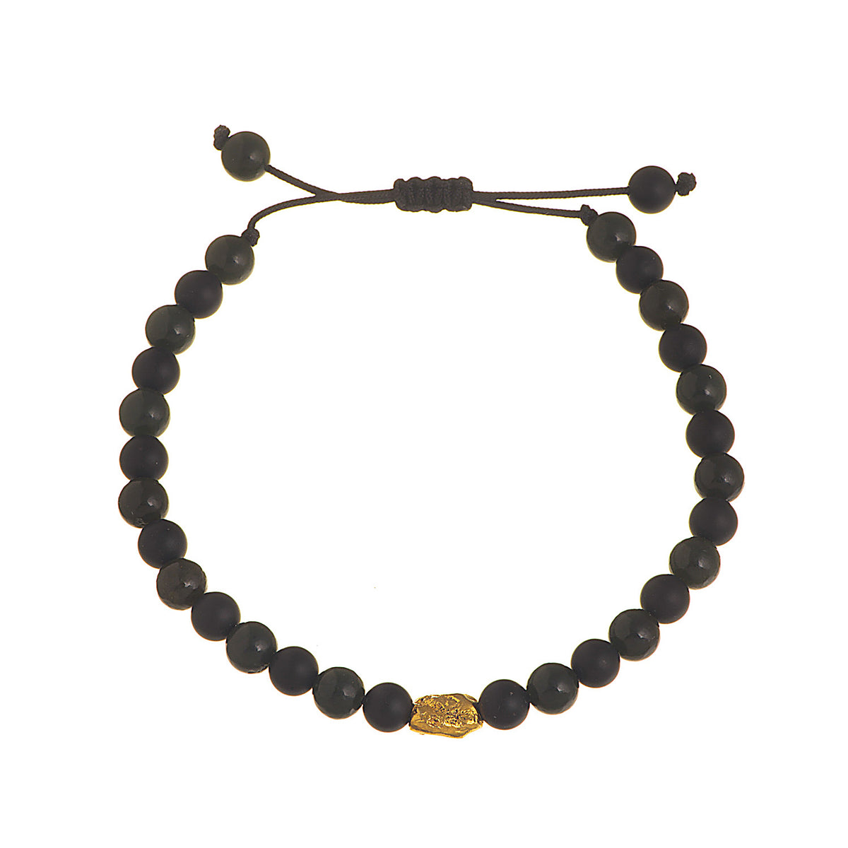 Gold bead bracelet combined with green jade and onyx beads. Perfect for a present to your boyfriend.