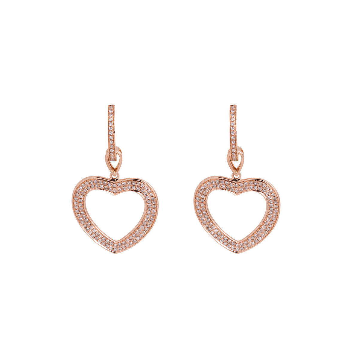 Diamond heart earrings. Rose gold earrings. Σκουλαρίκια καρδιές με διαμάντια.