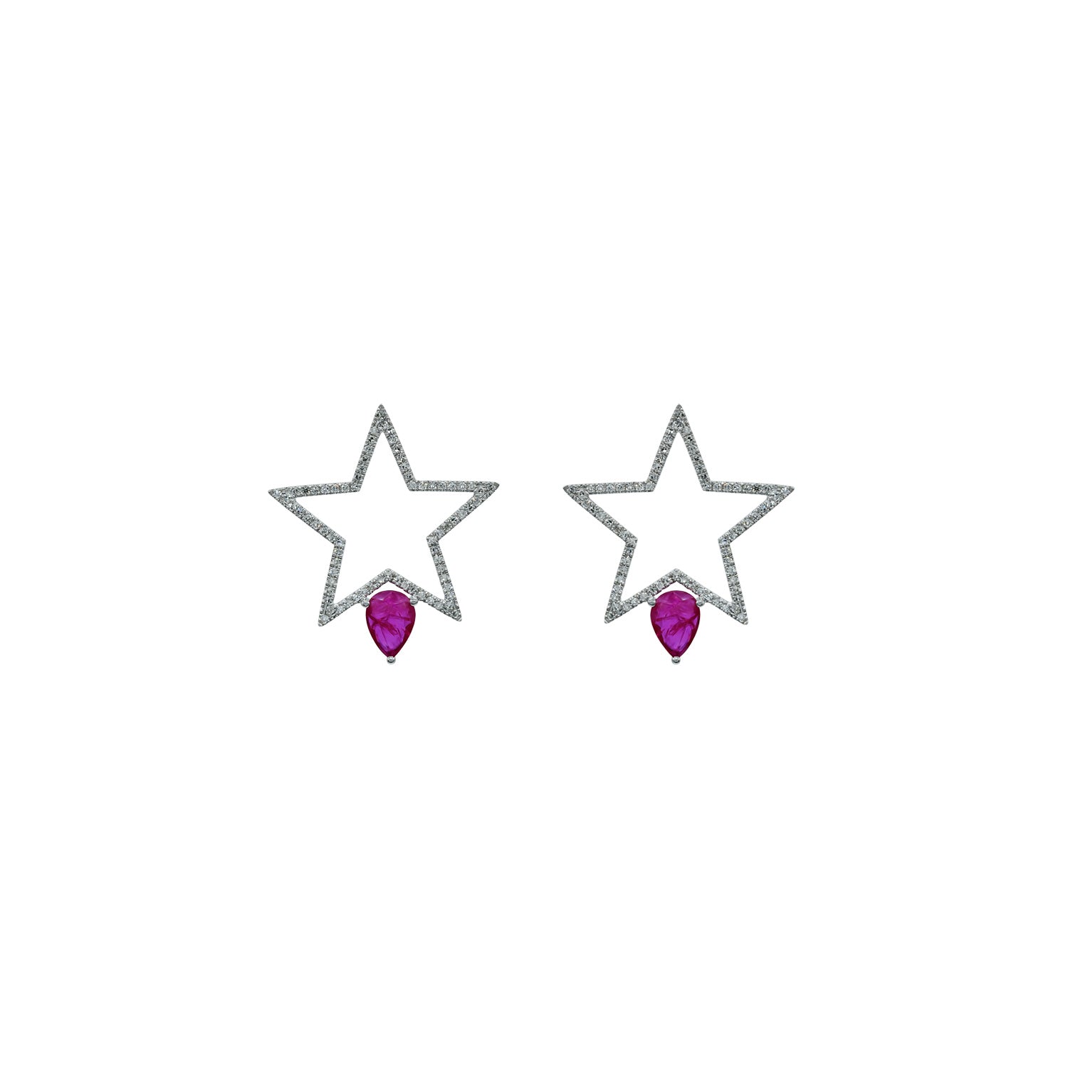 Diamond Star Earring with Pear Shaped Rubies