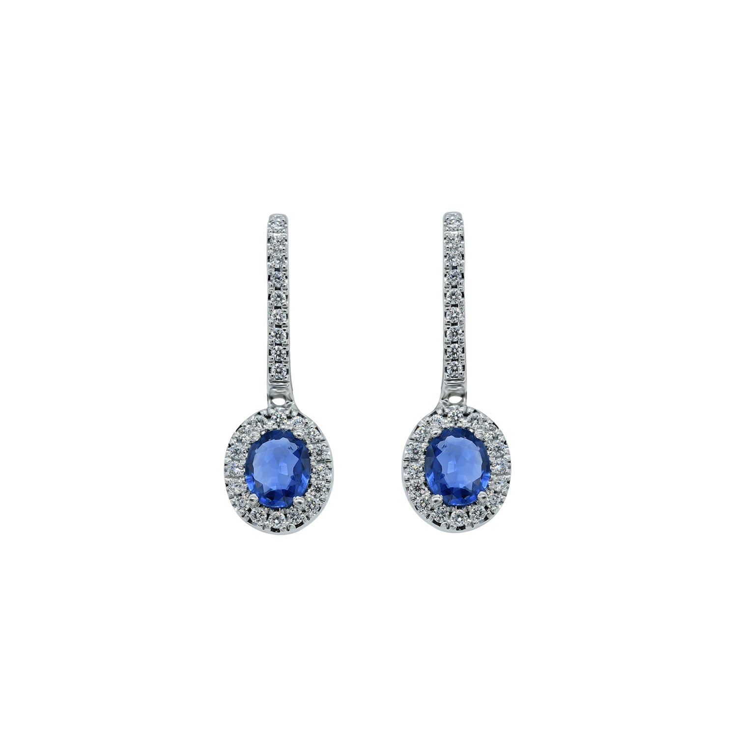 Oval Sapphire Earring. Diamond drop and sapphire earring. Diamond and sapphire earring,