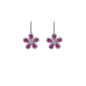 Ruby and Diamond Earring. Ruby Flower earring.