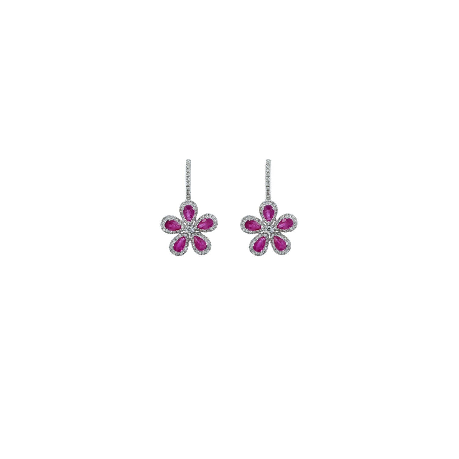 Ruby and Diamond Earring. Ruby Flower earring.