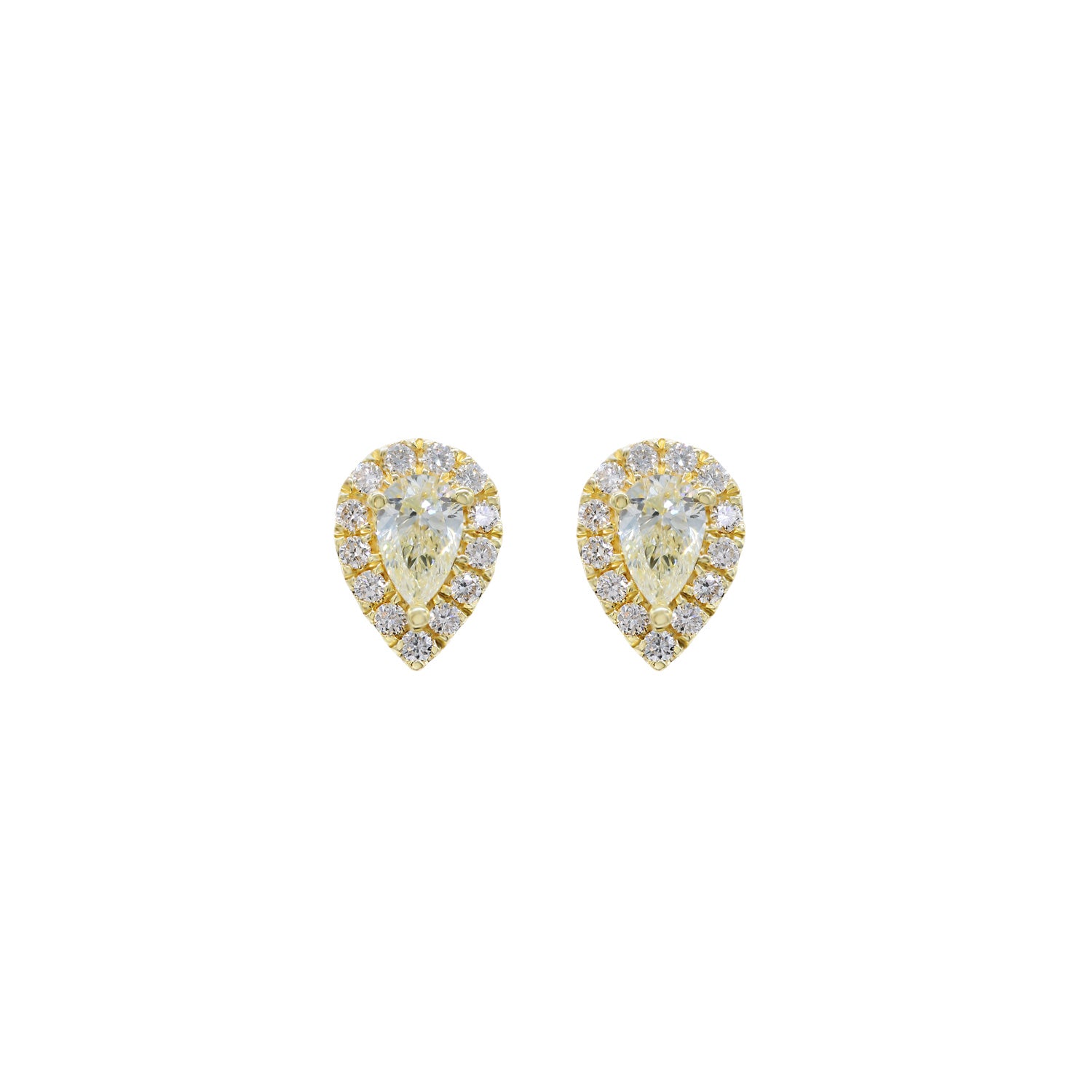 Yellow Diamond Earrings. Diamond stud earrings. Pear shaped yellow diamond earrings