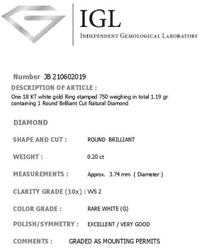 0.20CT, G, VVS2, Twist Setting Diamond Engagement Ring