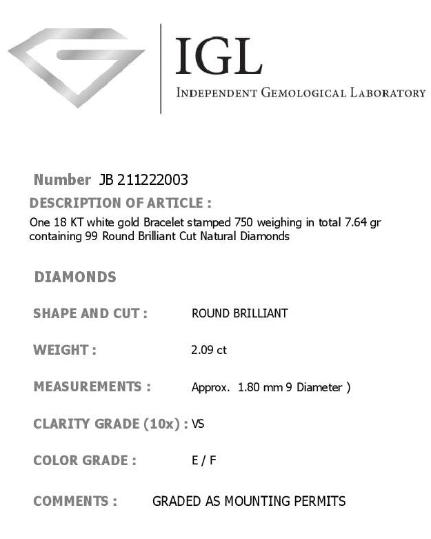 Diamond Tennis Bracelet Certificate