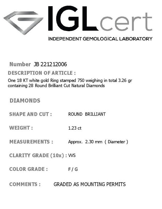 1.23CT, F/G, VVS2 DIAMOND ETERNITY RING