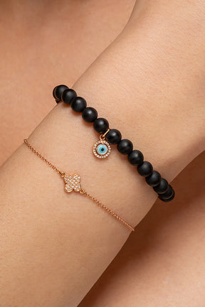 Gold and Diamond Evil Eye bracelet with onyx beads