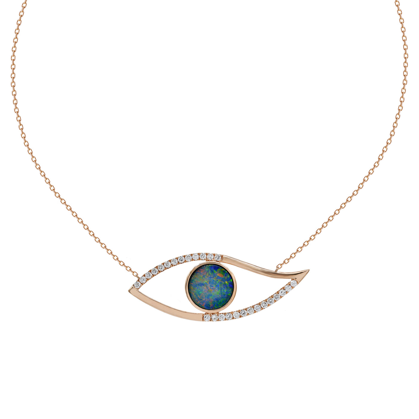 Evil eye necklace. Diamond evil eye necklace. Opal eye necklace. Rose gold evil eye necklace.