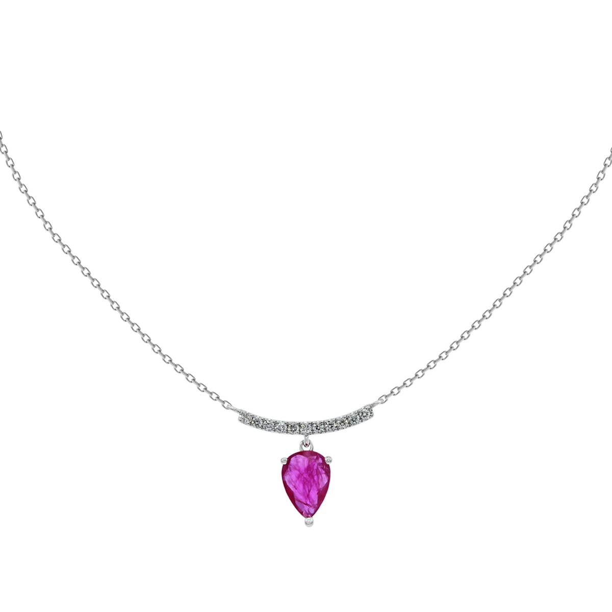 Ruby and diamond necklace. Diamond bar necklace. Ruby drom necklace. White Gold necklace.  Κολιέ με ρουμπίνι. Λευκόχρυσο κολιέ με διαμάντια.