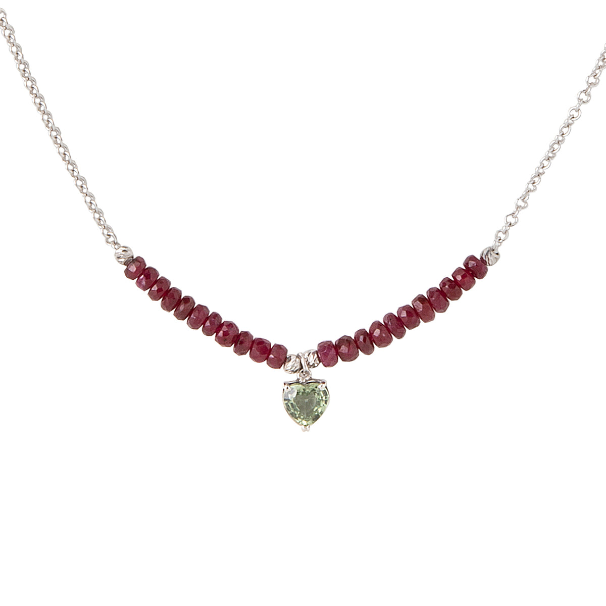 Green Sapphire and Ruby beads necklace 