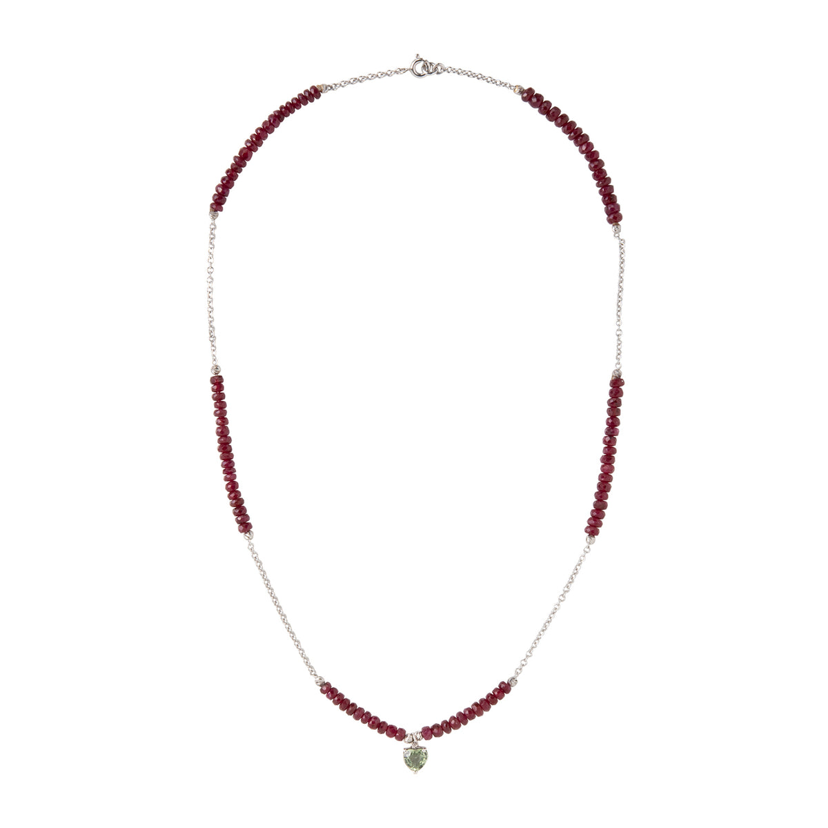 Green Sapphire and Ruby beads necklace 