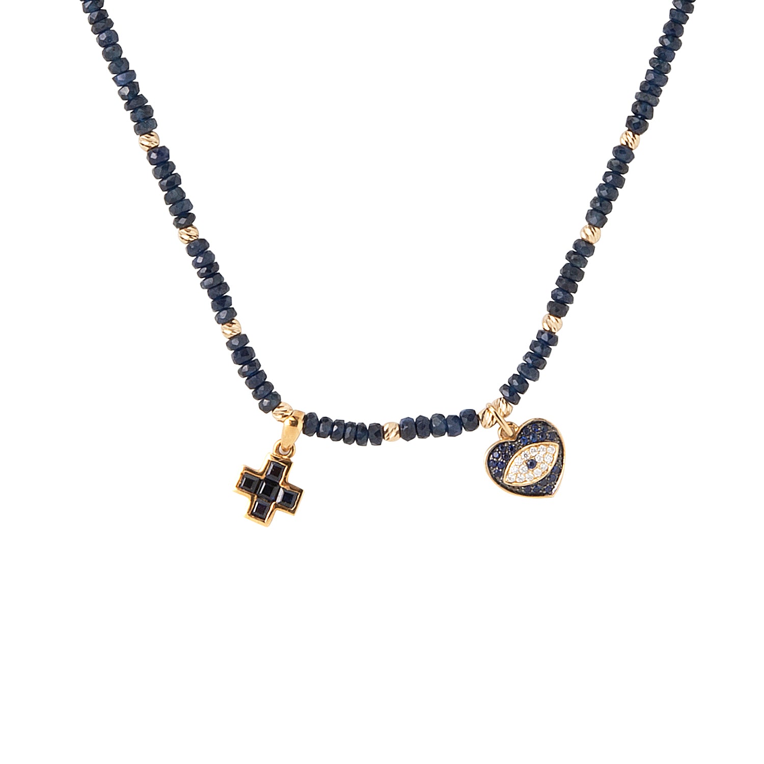 Evil Eye and Cross sapphire necklace 