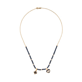 Evil Eye and Cross sapphire necklace 