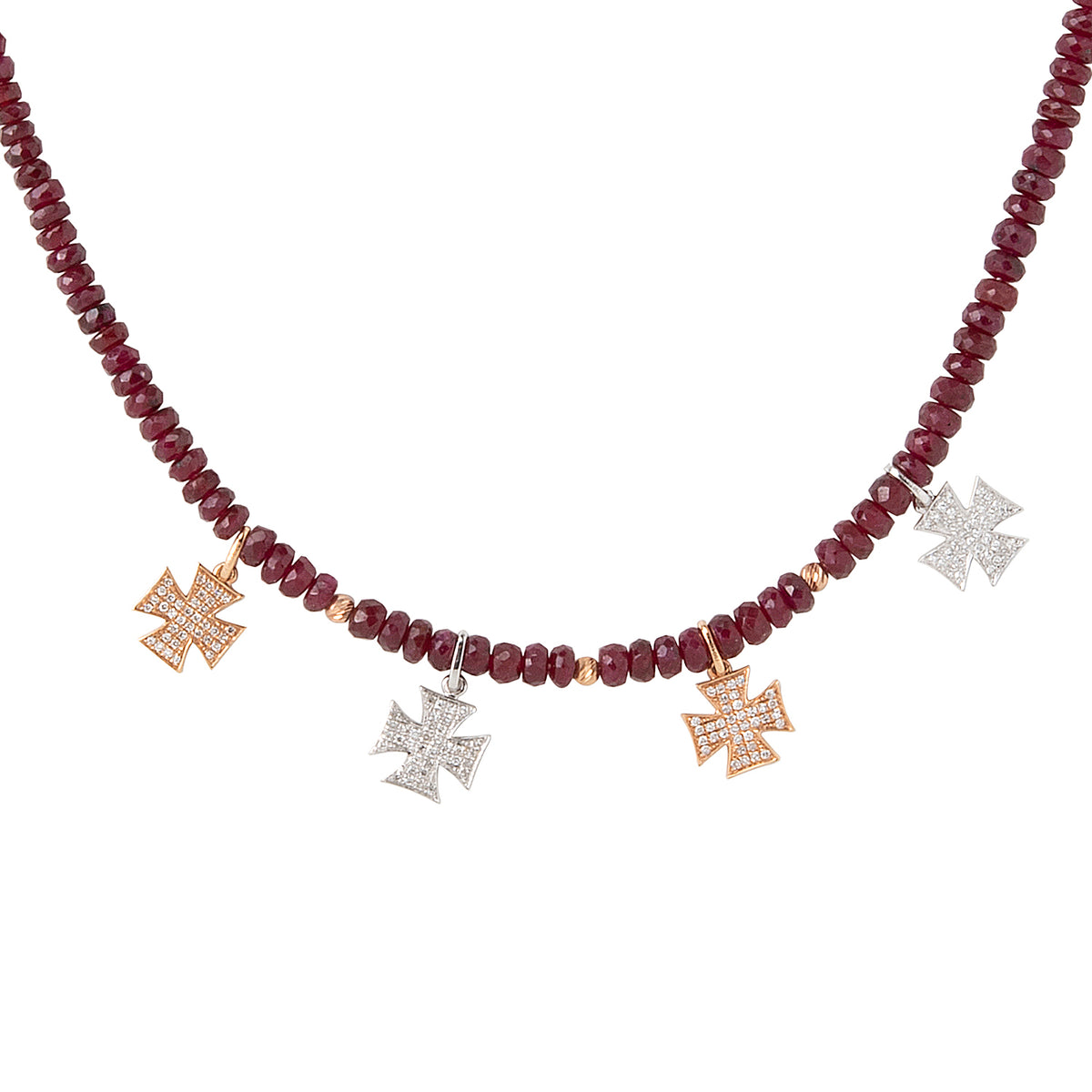 Diamond Cross and Ruby Necklace