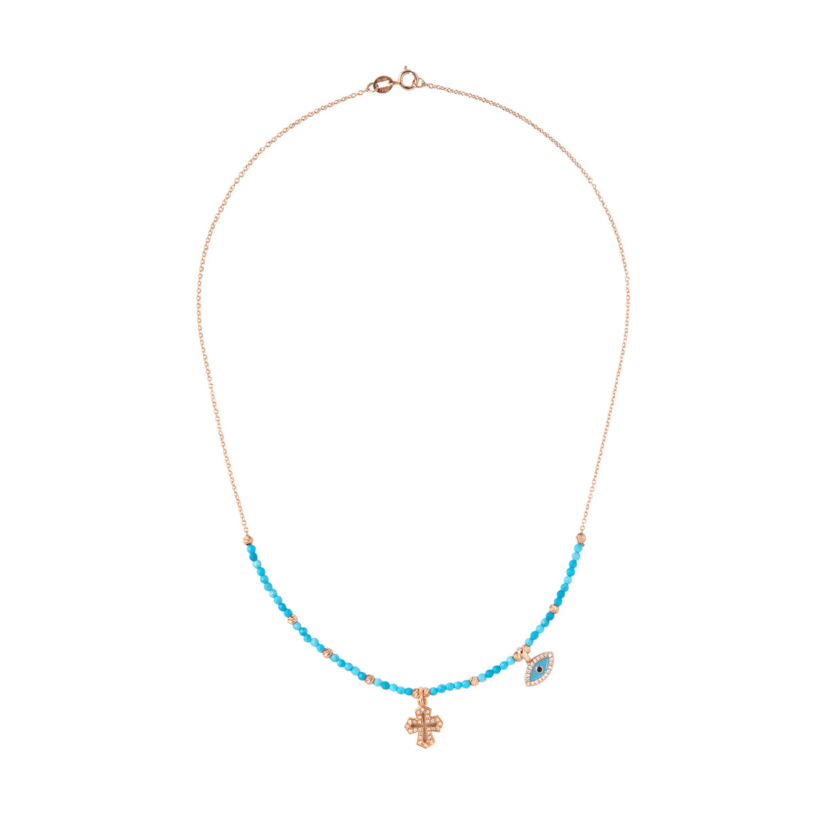 Gold Necklace with gold and turquoise beads 