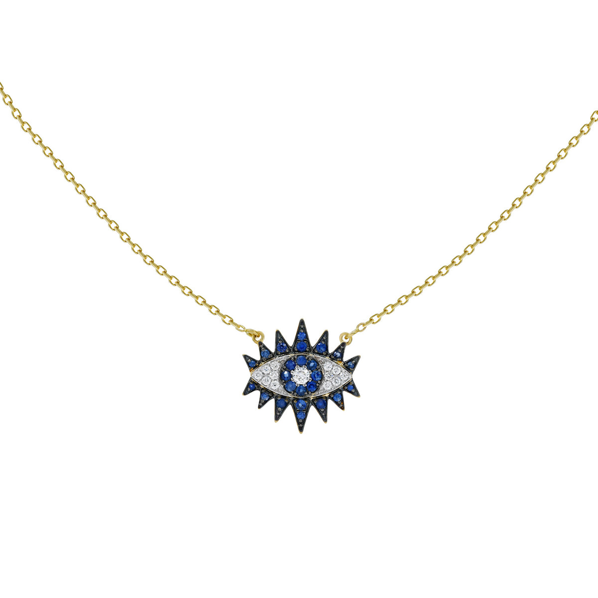 Evil Eye Necklace. Diamond and sapphire eveil eye necklace. Κολιέ μάτι. Κολιέ με ζαφείρια και μπριγιάν. 