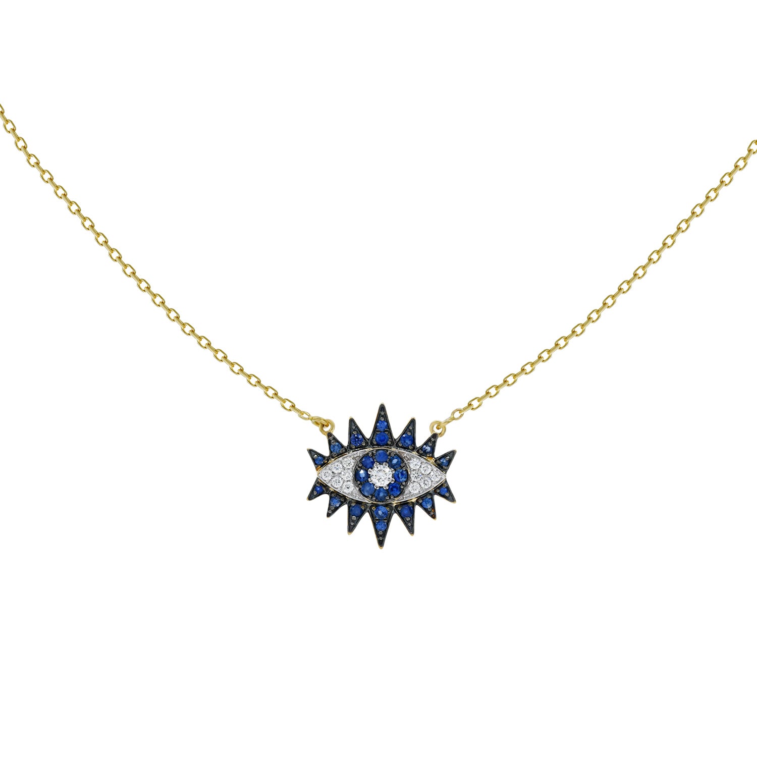 Evil Eye Necklace. Diamond and sapphire eveil eye necklace. Κολιέ μάτι. Κολιέ με ζαφείρια και μπριγιάν. 