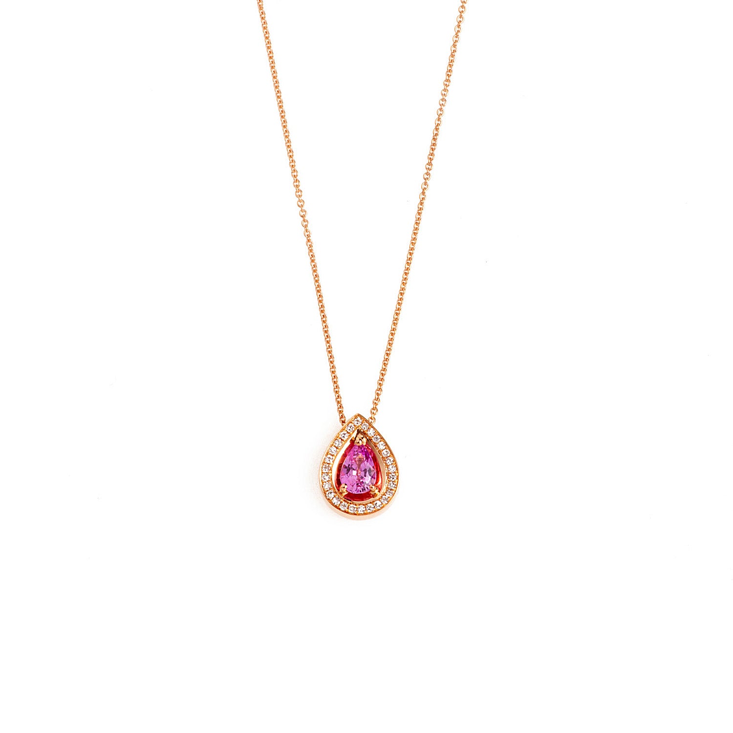 Pink sapphire and diamond necklace. Κολιέ με μπριγιάν και ζαφείρι.