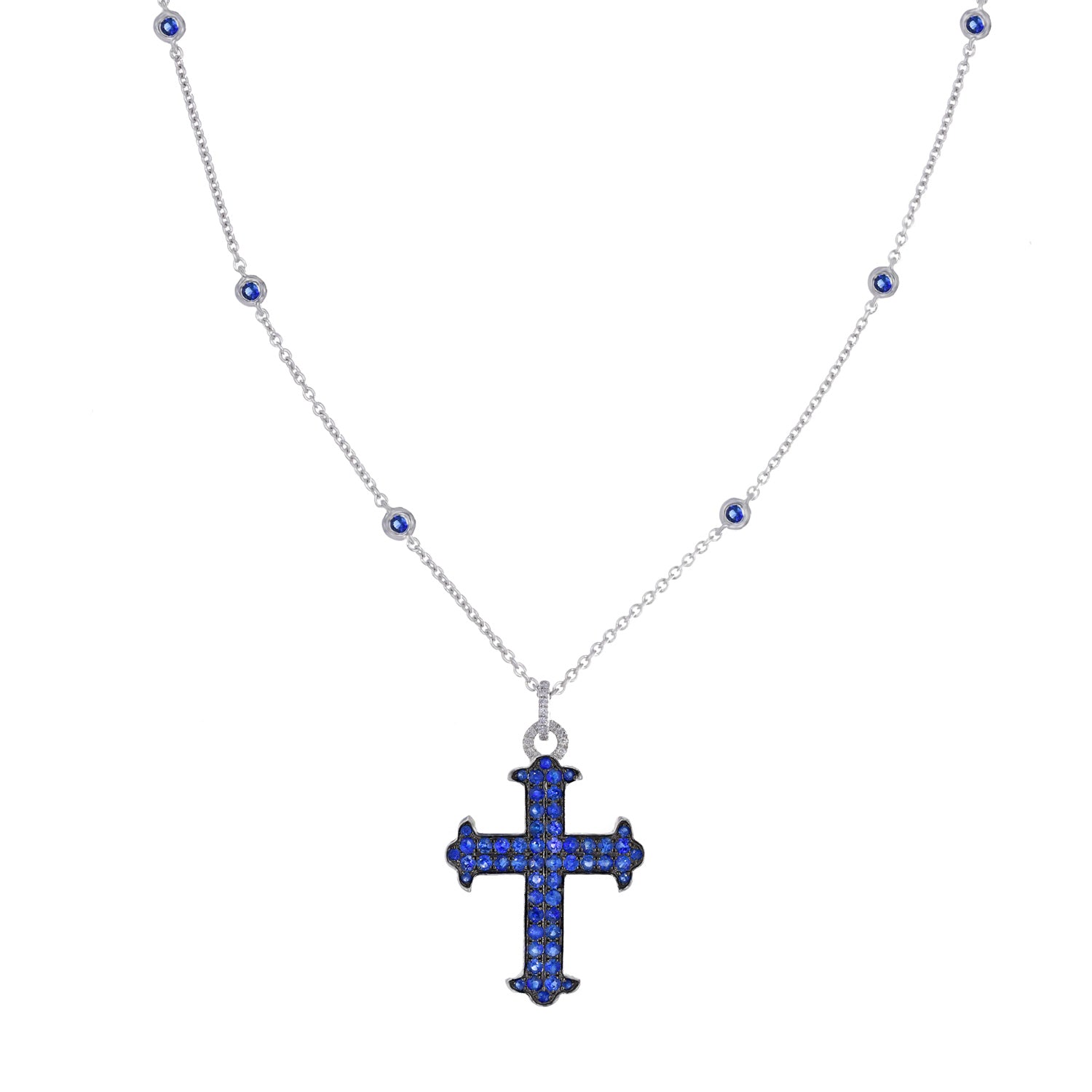 Sapphire Cross Necklace. Blue cross necklace