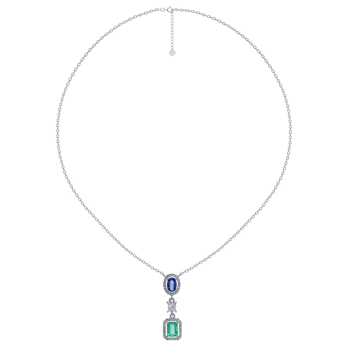 Diamond, sapphire and emerald necklace. Unique sapphire and emerald necklace. High end diamond necklace. Anatol jewellery. Diamond necklace. Κολιέ με μπριγιάν, ζαφείρι και σμαράγδι. Κολιέ με μπλε πέτρα. Κολιέ με πράσινι πέτρα. Ακριβό κολιέ. Ιδιέτερο κολιέ. Κολιέ χρυσό. Χρυσά κοσμήματα. Κολιέ με διαμάντια.