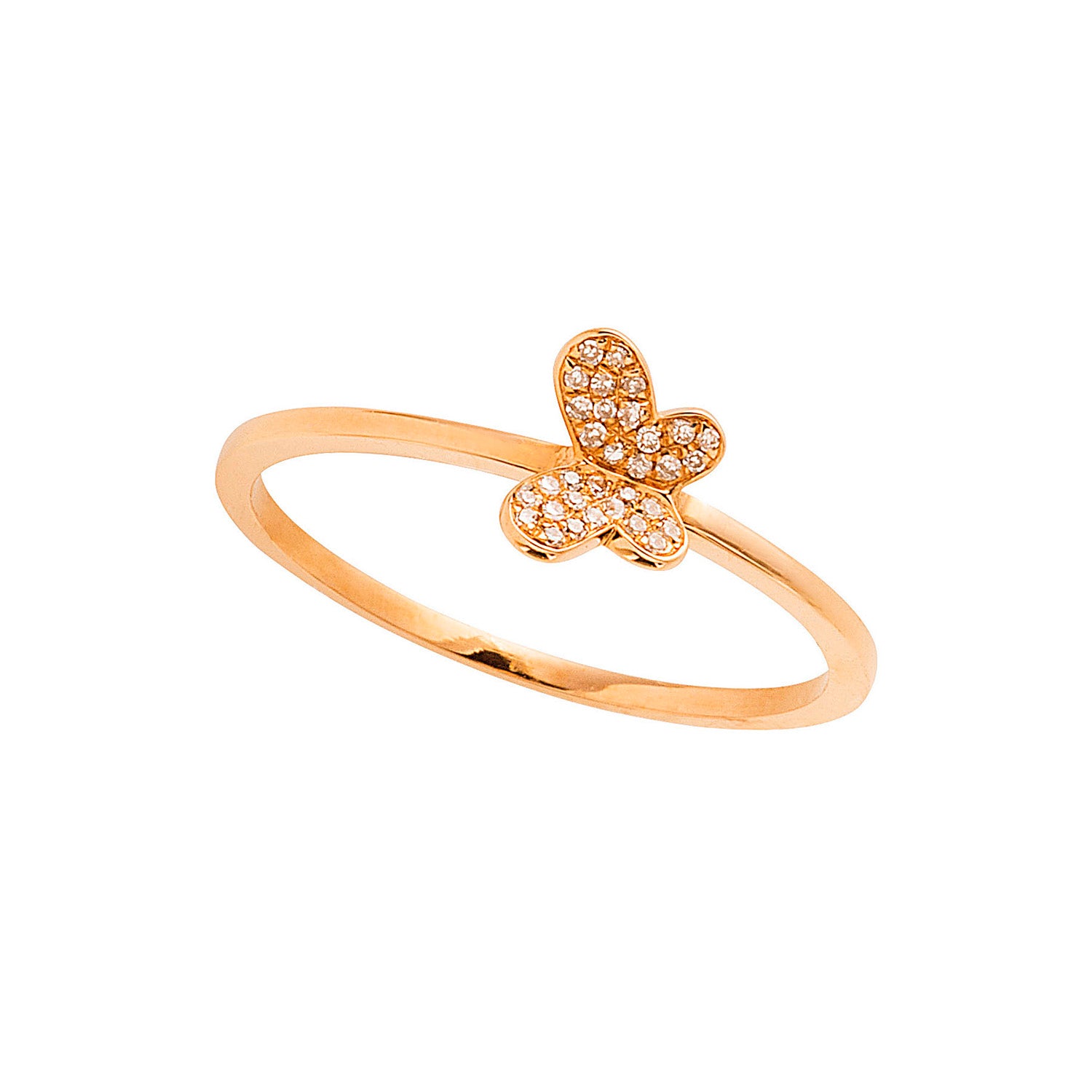 Butterfly gold ring with white diamonds. 