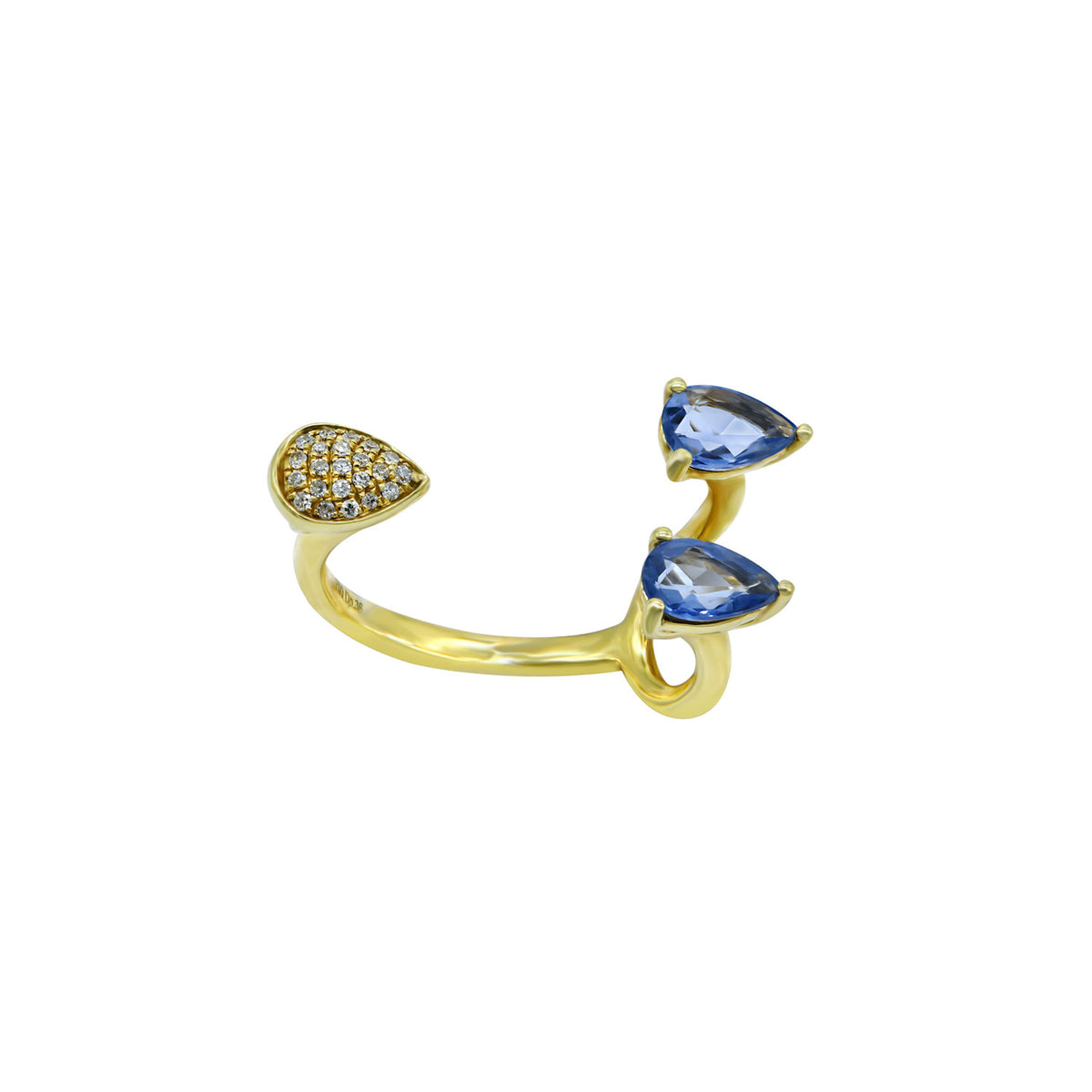 Blue sapphire and diamond gold open ring 