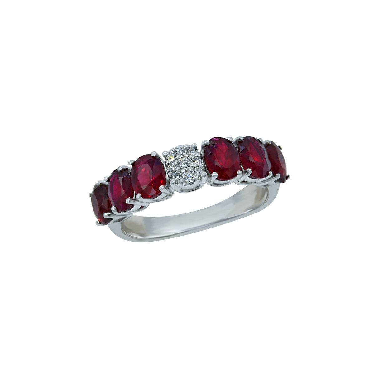 Ruby Band. Ruby and diamond ring. Oval rubies ring.
