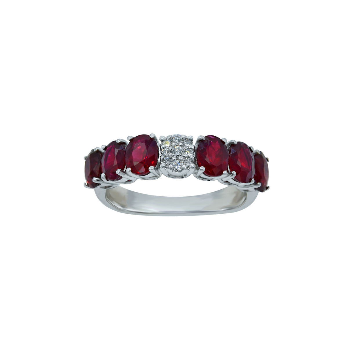 Ruby Band. Ruby and diamond ring. Oval rubies ring.