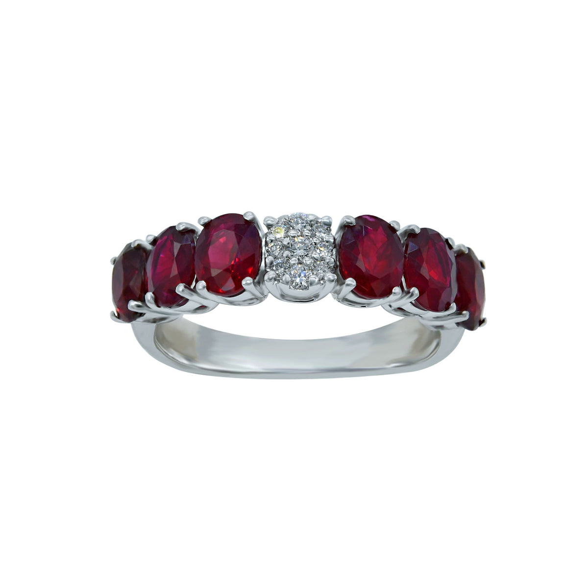 Ruby Band. Ruby and diamond ring. Oval rubies ring.