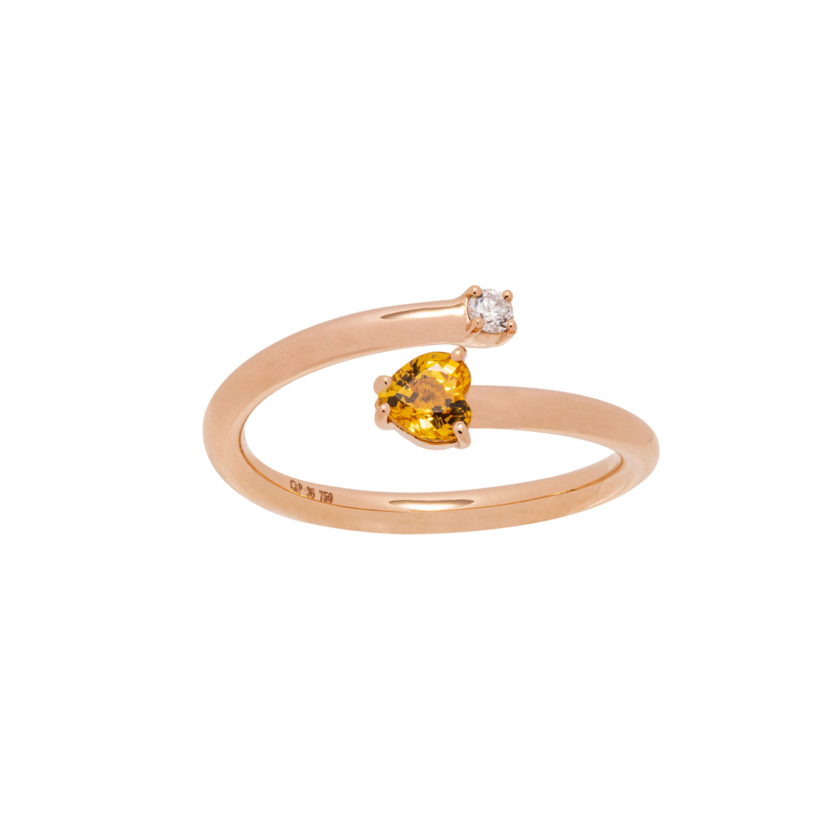 Diamond and Sapphire ring. Heart stone ring. Yellow sapphire ring. Heart ring
